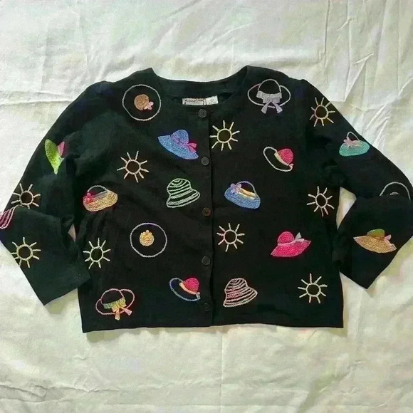 Vintage Michael Simon Lite Embroidered Cardigan Size Large - Picture 1 of 10